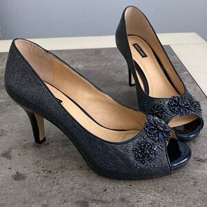 Alex Marie Lauren421 Navy Sparkle Embellished Heels 7.5
